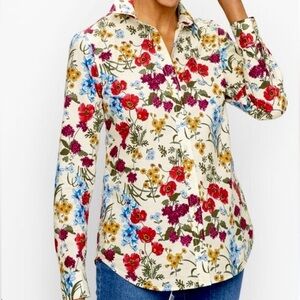 HP* Talbots Cotton Button Front Shirt Blouse - Elegant Floral - Misses Small